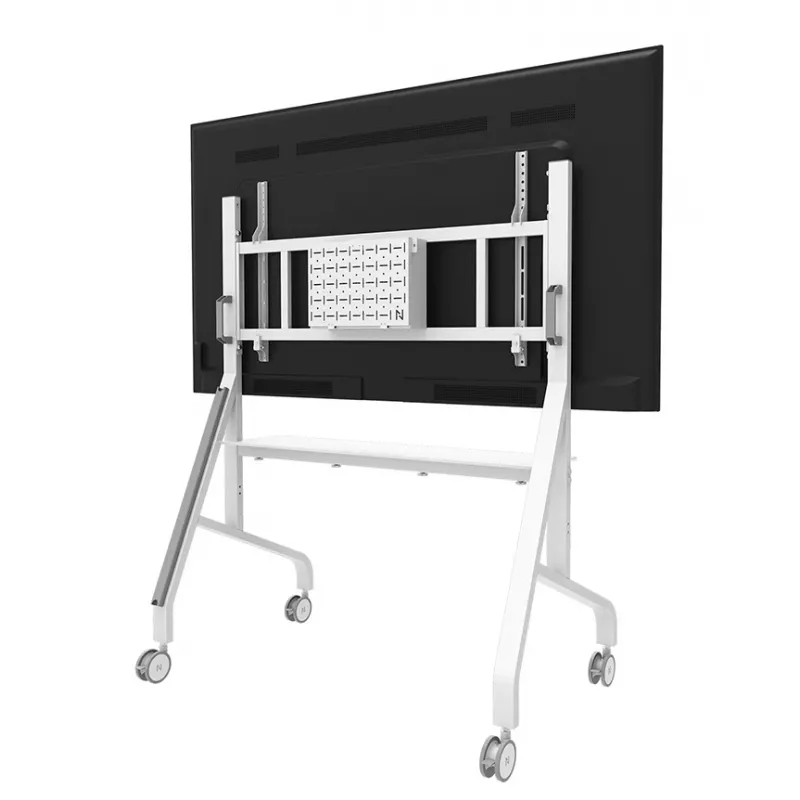 Neomounts MOVE Go XL FL50-575WH1 TV Trolley, 65-110 inch, max 125 kg, VESA 100x100-1100x600, Height Adjustable 129-139 cm, Lockable, Fast Install, TÜV Certified, White