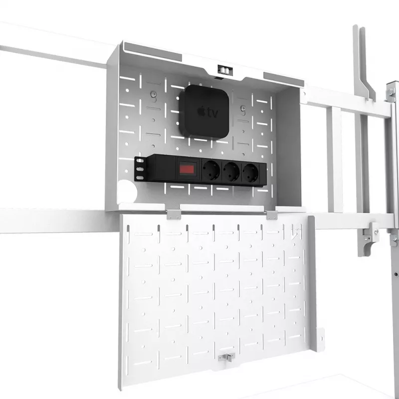 Neomounts MOVE Go XL FL50-575WH1 TV Trolley, 65-110 inch, max 125 kg, VESA 100x100-1100x600, Height Adjustable 129-139 cm, Lockable, Fast Install, TÜV Certified, White