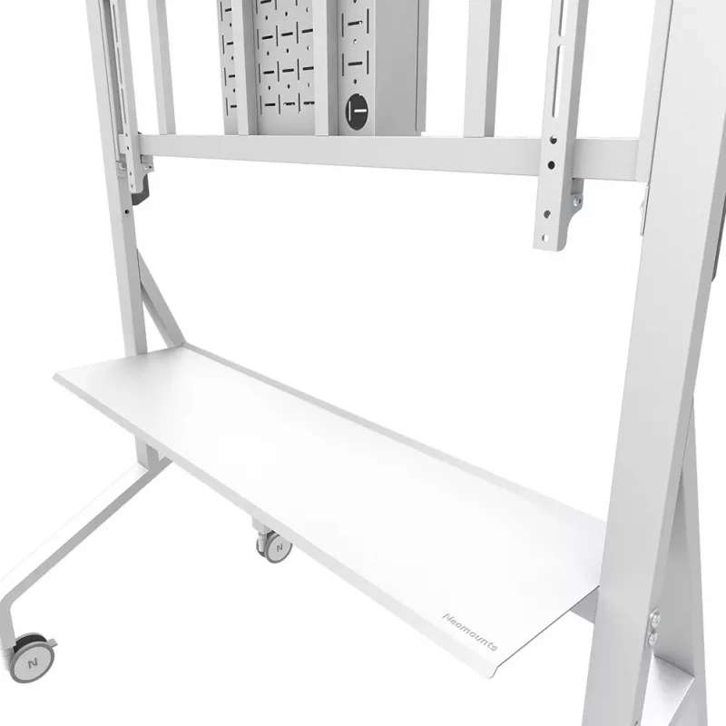 Neomounts MOVE Go XL FL50-575WH1 TV Trolley, 65-110 inch, max 125 kg, VESA 100x100-1100x600, Height Adjustable 129-139 cm, Lockable, Fast Install, TÜV Certified, White