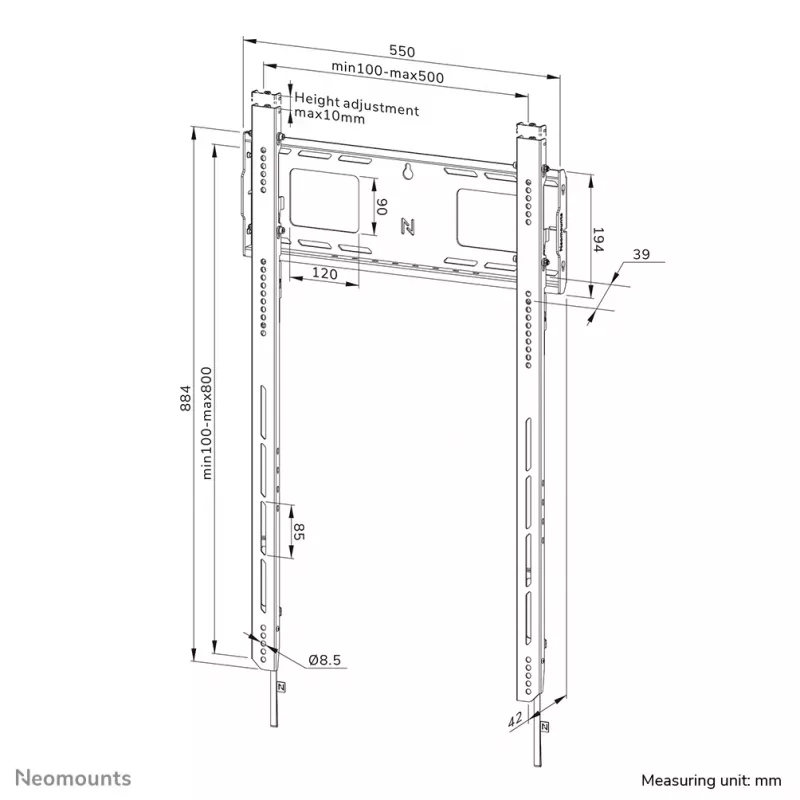 Neomounts WL30-750BL18P Heavy duty wall mount 50-98 inch - fixed - lockable - portrait - fast installation - TÜV