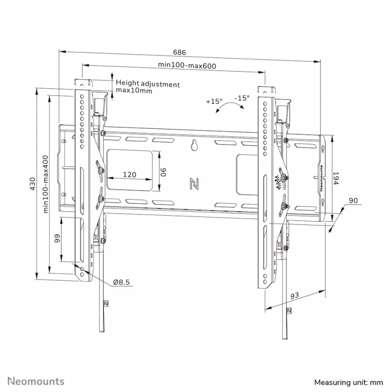 Neomounts WL35-750BL16 Heavy duty wall mount 42-86 inch - tilt - lockable - fast installation - TÜV