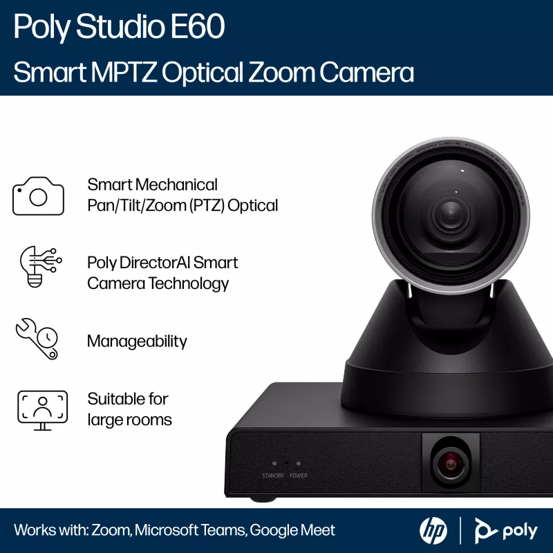 HP Poly Studio E60 Smart Camera 4K MPTZ with 12x Optical Zoom