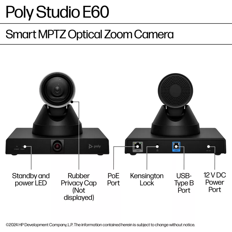 HP Poly Studio E60 Smart Camera 4K MPTZ with 12x Optical Zoom