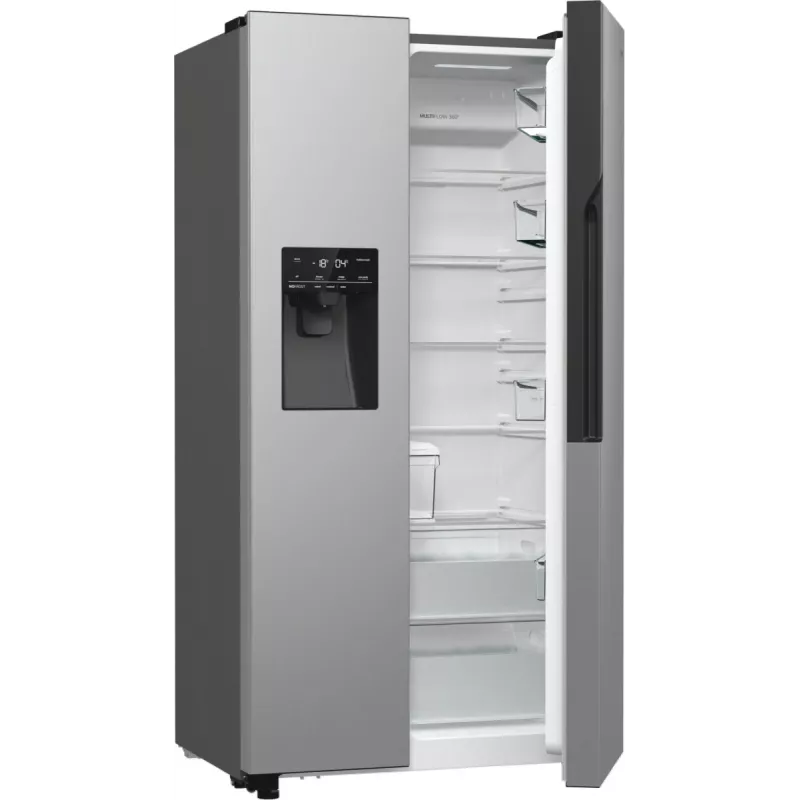 Gorenje Side by side NRR9185ESXL BK065B, Freestanding, American door, Grey, LED, Steel, Glass