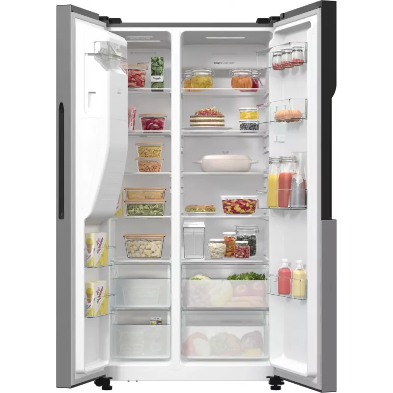 Gorenje Side by side NRR9185ESXL BK065B, Freestanding, American door, Grey, LED, Steel, Glass