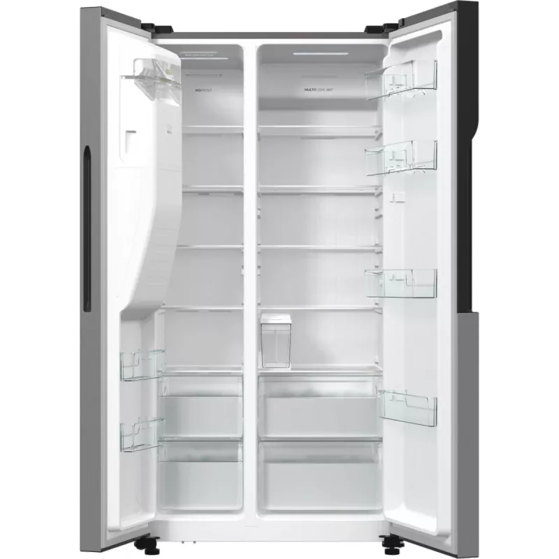 Gorenje Side by side NRR9185ESXL BK065B, Freestanding, American door, Grey, LED, Steel, Glass