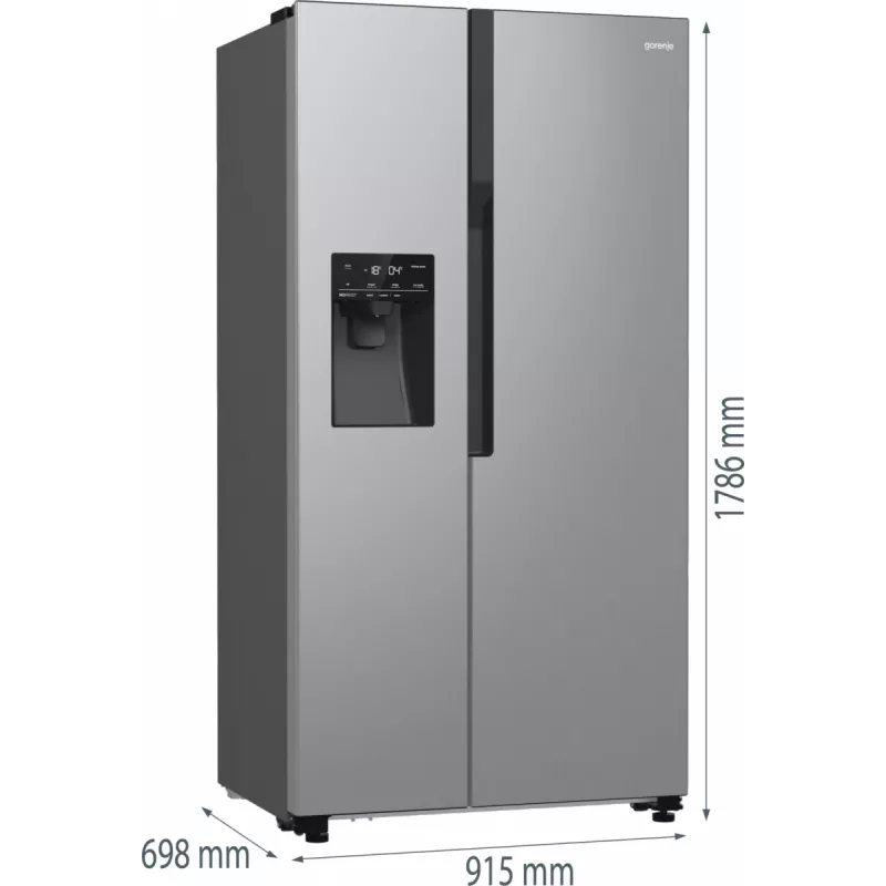 Gorenje Side by side NRR9185ESXL BK065B, Freestanding, American door, Grey, LED, Steel, Glass