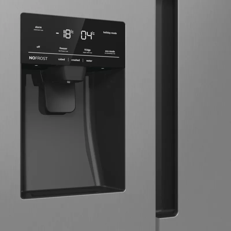 Gorenje Side by side NRR9185ESXL BK065B, Freestanding, American door, Grey, LED, Steel, Glass