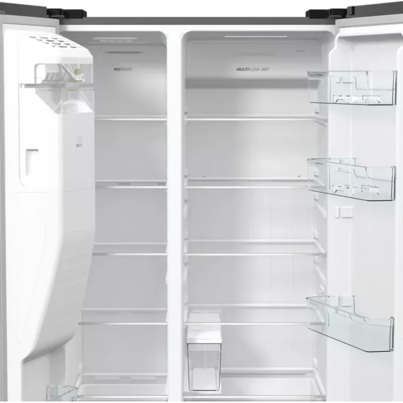 Gorenje Side by side NRR9185ESXL BK065B, Freestanding, American door, Grey, LED, Steel, Glass