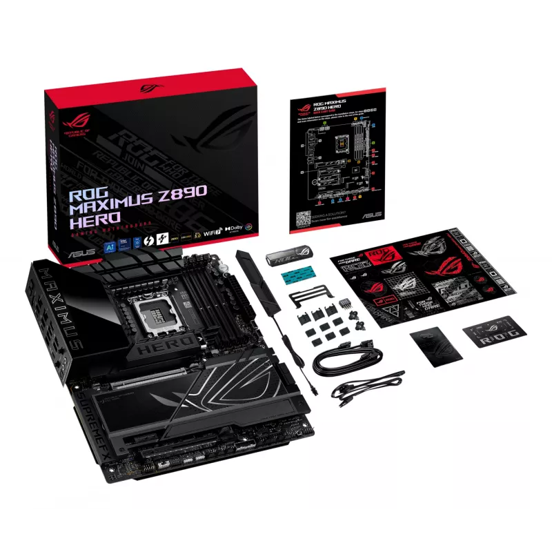 Motherboard ASUS ROG MAXIMUS Z890 HERO — Intel Z890, LGA 1851, ATX, DDR5, 4 DIMM, 6x M.2, Wi‑Fi 7, 2.5Gb LAN