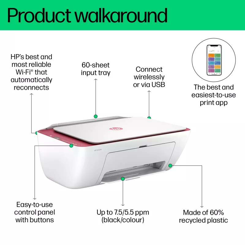 HP DeskJet 2823e Wireless All-in-One Color Printer, Copier, Scanner