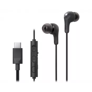 Wired in-ear headset JVC HA-FR9UC with USB-C, 9.2 mm drivers, 5–22000 Hz, inline mic and controls, 1.2 m cable, black