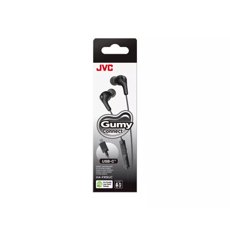 Wired in-ear headset JVC HA-FR9UC with USB-C, 9.2 mm drivers, 5–22000 Hz, inline mic and controls, 1.2 m cable, black
