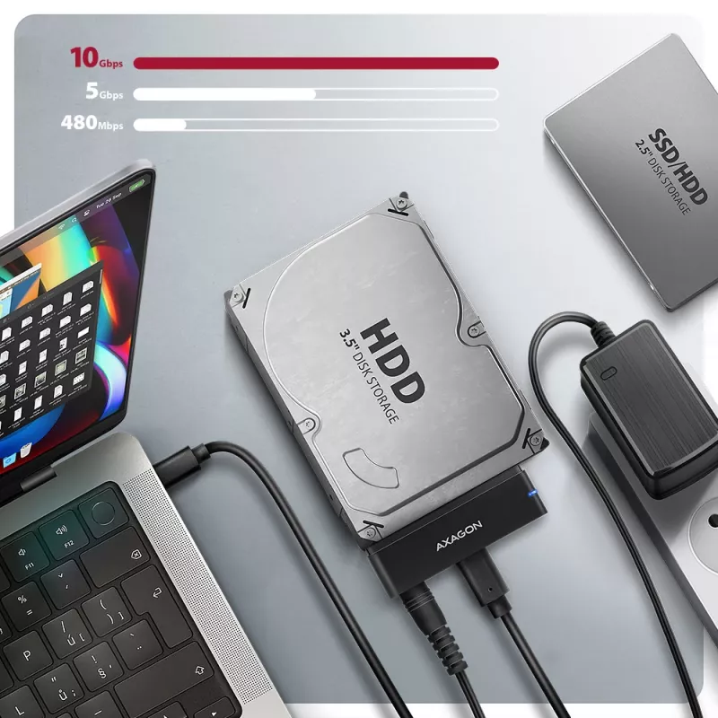 Axagon ADSA-FPX USB-C 10Gbps FAST PORT X adapter for 2.5 inch/3.5 inch SSD/HDD