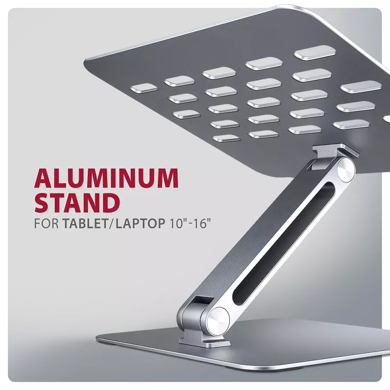 Axagon STND-LQ stand for notebooks and tablets 10 inch–17.3 inch. Adjustable height and angle