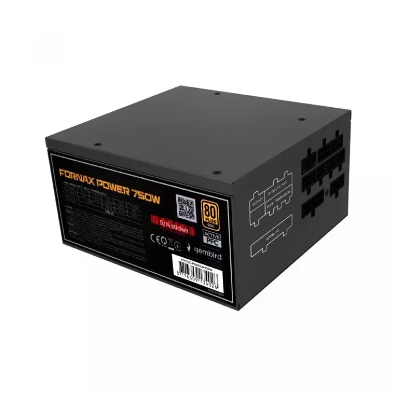 Power supply GEMBIRD Fornax Power 750W ATX 80 PLUS Gold modular 12 cm fan EPS 4+4pin PCIe 6+2pin SATA connectors