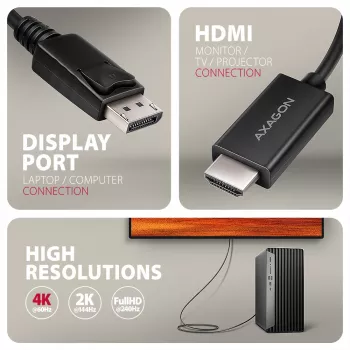 Axagon RVD-HI20C2 DisplayPort -> HDMI 2.0b cable 1.8m, 4K/60Hz