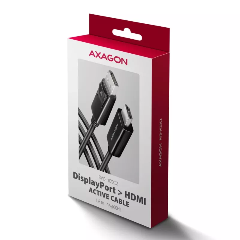 Axagon RVD-HI20C2 DisplayPort -> HDMI 2.0b cable 1.8m, 4K/60Hz