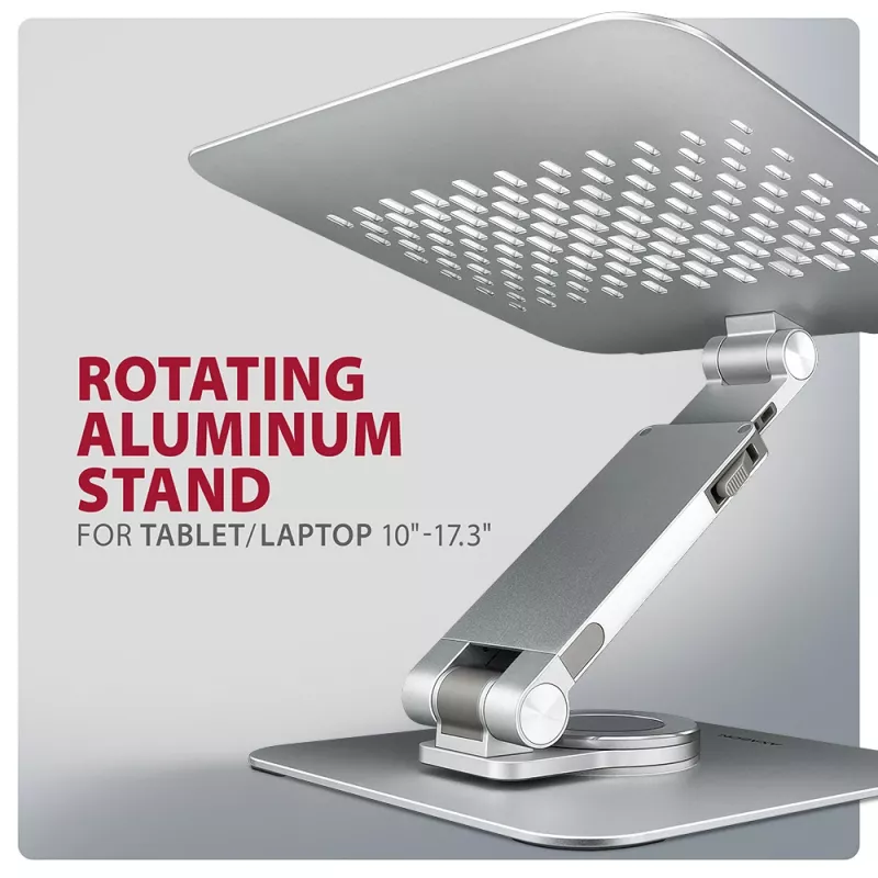 Axagon STND-LR Aluminum stand with 360° rotation for laptops 10 inch–17.3 inch. Adjustable height and angle.