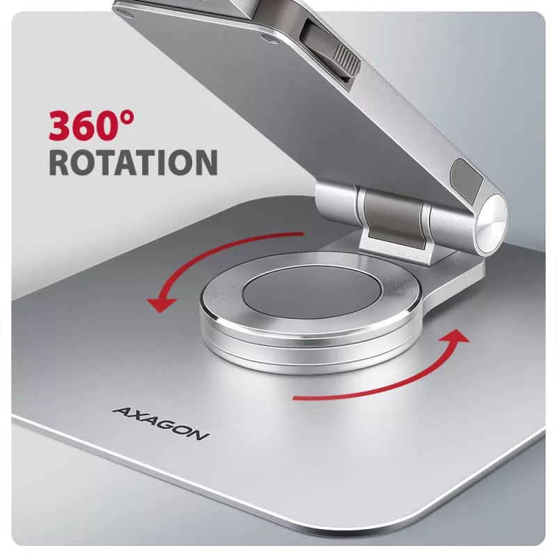 Axagon STND-LR Aluminum stand with 360° rotation for laptops 10 inch–17.3 inch. Adjustable height and angle.