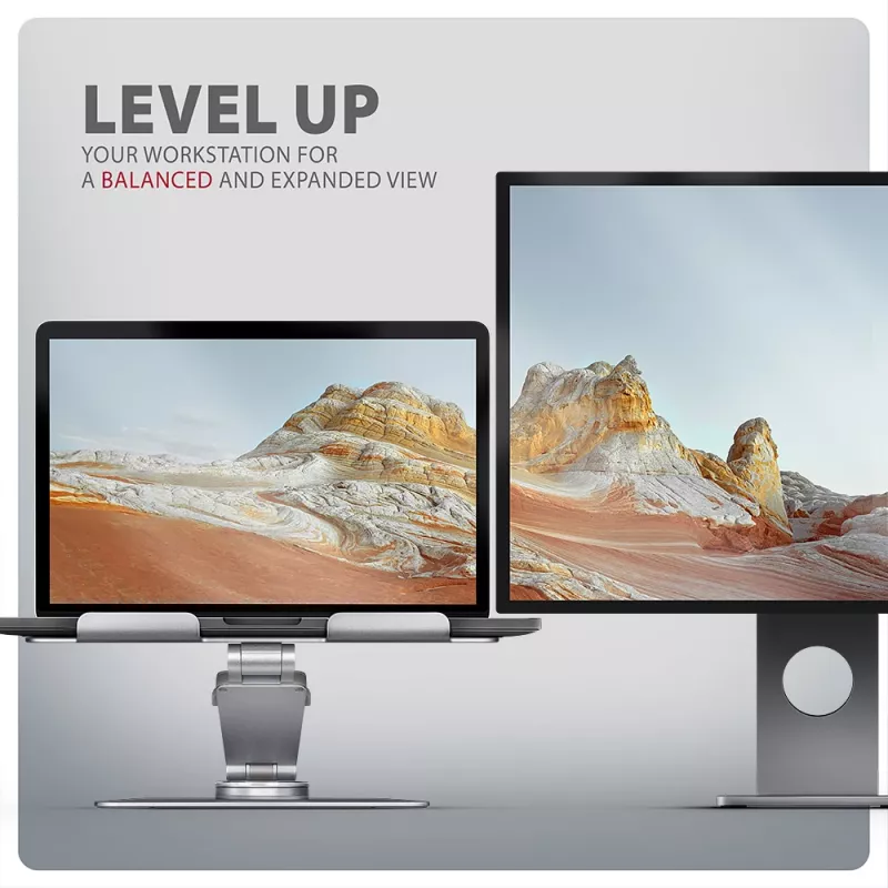 Axagon STND-LR Aluminum stand with 360° rotation for laptops 10 inch–17.3 inch. Adjustable height and angle.