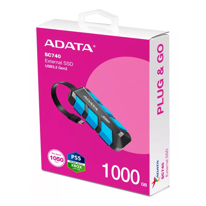 ADATA SC740 1 TB USB Type-C 3.2 Gen 2 (3.1 Gen 2) Black, Blue