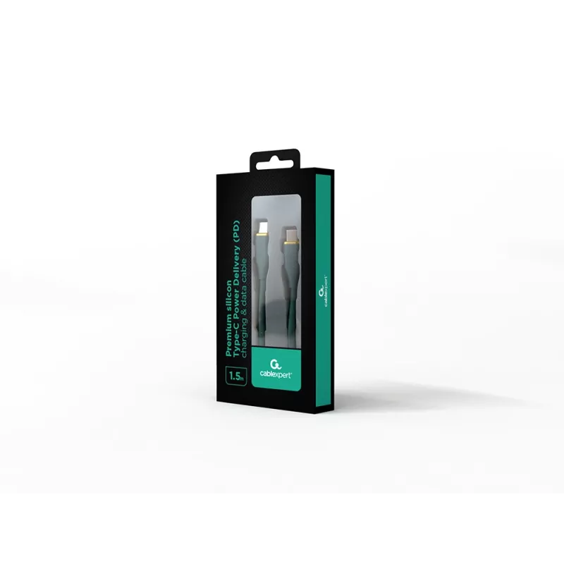 GEMBIRD USB Type-C Power Delivery (PD) 60W Charging & Data Silicon Cable, 1.5m Midnight Green