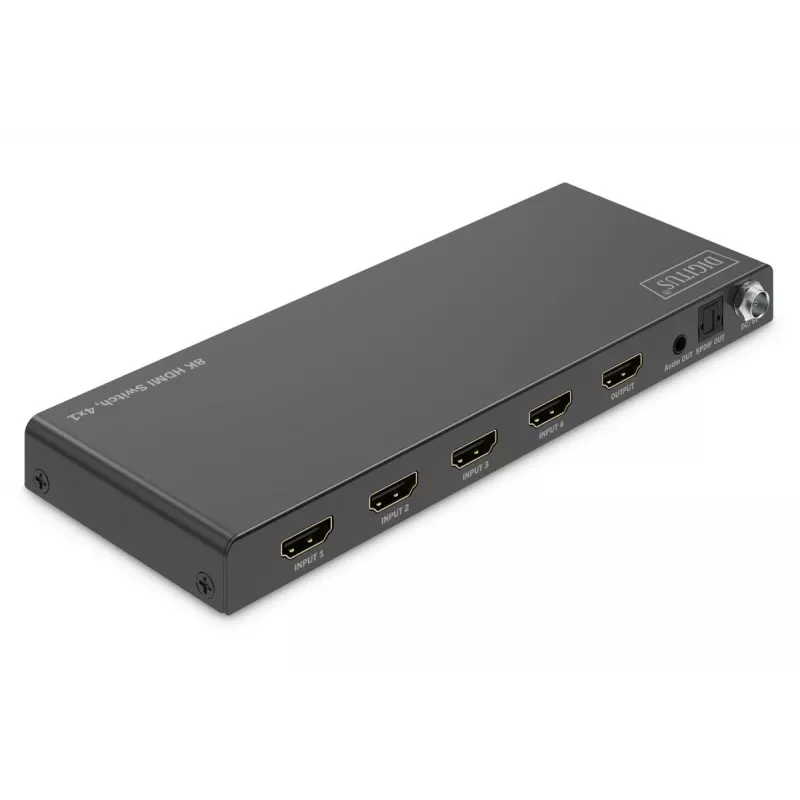 DIGITUS 4x1 HDMI Switch - 8K/60Hz (4:4:4), Toslink, Stereo, EDID Control