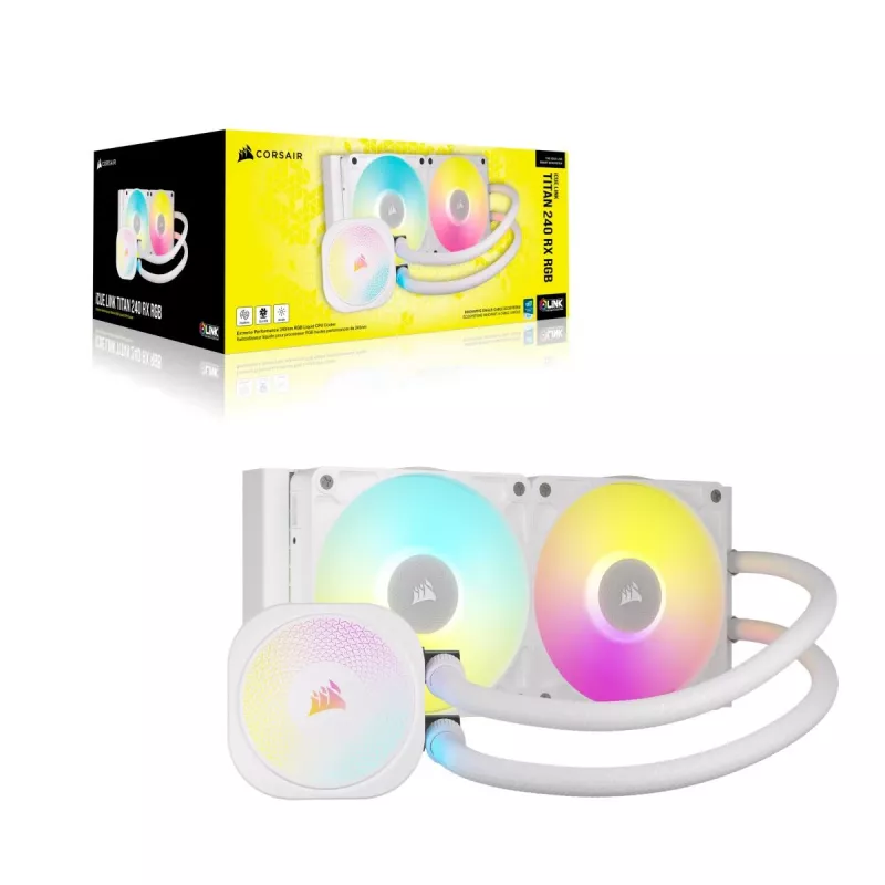 CORSAIR CPU Cooler - Icue Link Titan 240 Rx RGB Aio Liquid Cooler - White