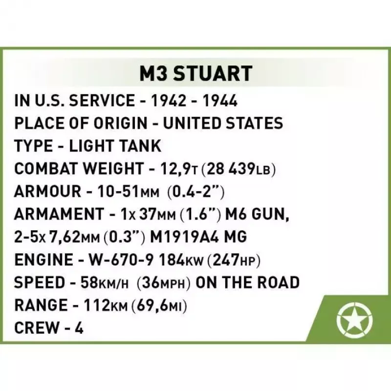 Building blocks set Cobi Blocks M3 Stuart, 511 pieces, compatible with other brands