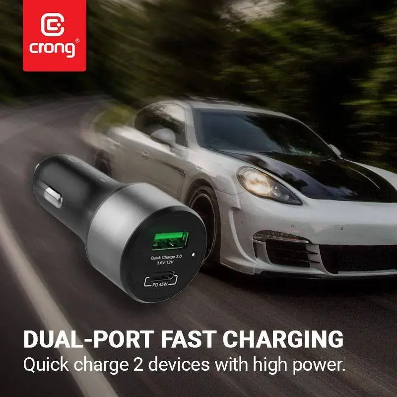 Car Charger Crong CRG-PWRC-USBC63-BLK Fast Charging Smartphone Smartwatch