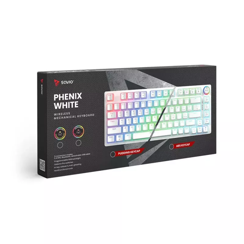 Gaming Keyboard Savio Phenix WHITE GAT YELLOW USB Bluetooth QWERTY