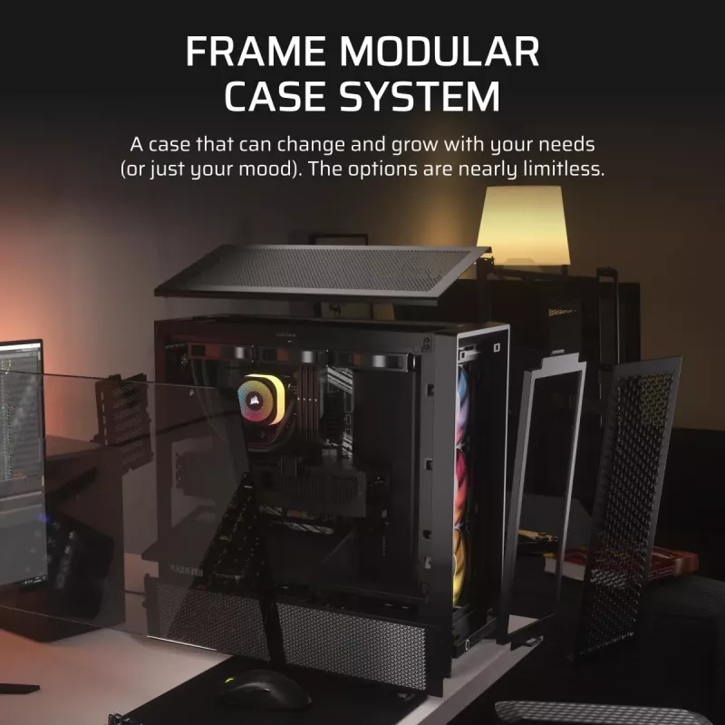 PC case CORSAIR FRAME 4000D RS ARGB Midi Tower Black — ATX/Micro-ATX/Mini-ITX, tempered glass, ARGB fans, up to 370 mm GPU