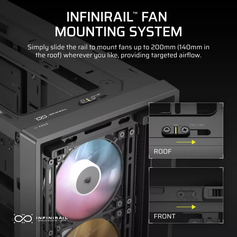 PC case CORSAIR FRAME 4000D RS ARGB Midi Tower Black — ATX/Micro-ATX/Mini-ITX, tempered glass, ARGB fans, up to 370 mm GPU