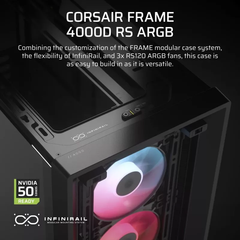 PC case CORSAIR FRAME 4000D RS ARGB Midi Tower Black — ATX/Micro-ATX/Mini-ITX, tempered glass, ARGB fans, up to 370 mm GPU