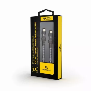 GEMBIRD Premium 100W Type-C Power Delivery (PD) Charging & Data Cable, 1.5m - Grey