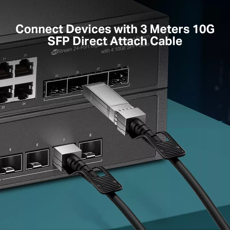 TP-Link 3 Meters 10G SFP+ Direct Attach Cable, 3 m, DAC, SFP+, SFP+