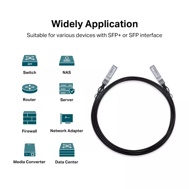 TP-Link 3 Meters 10G SFP+ Direct Attach Cable, 3 m, DAC, SFP+, SFP+