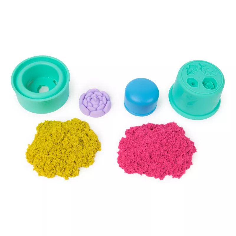 Kinetic Sand , SquishBlossom Blooming Flower, Easter Basket Stuffers, Includes 8oz Neon Yellow & Pink Moldable Play Sand, Pot & Molds, Sensory Toys for Kids
