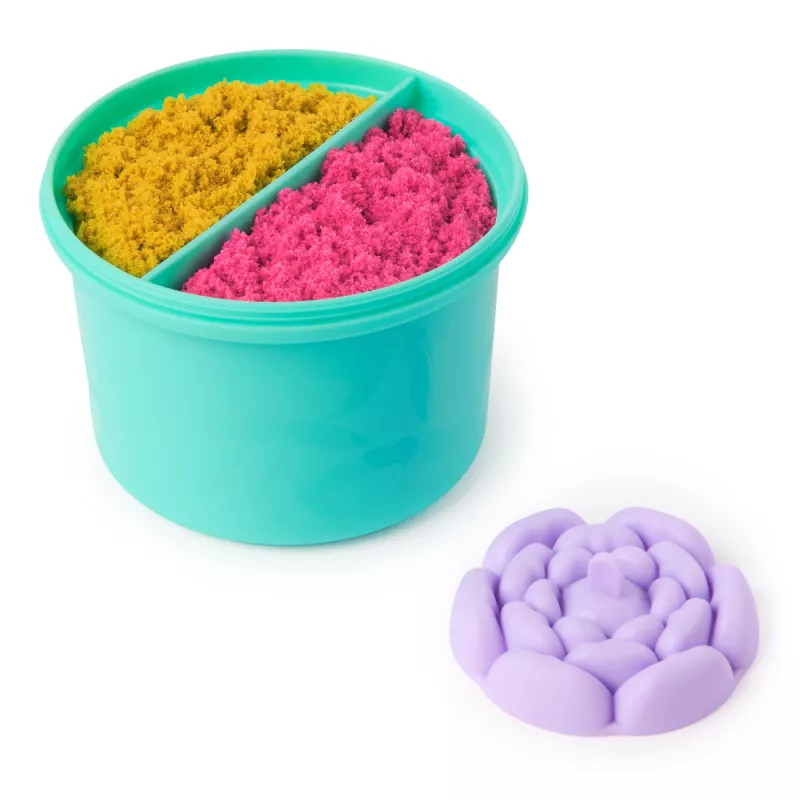 Kinetic Sand , SquishBlossom Blooming Flower, Easter Basket Stuffers, Includes 8oz Neon Yellow & Pink Moldable Play Sand, Pot & Molds, Sensory Toys for Kids