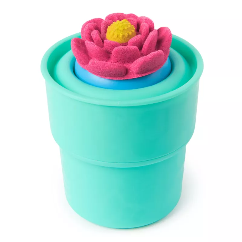 Kinetic Sand , SquishBlossom Blooming Flower, Easter Basket Stuffers, Includes 8oz Neon Yellow & Pink Moldable Play Sand, Pot & Molds, Sensory Toys for Kids