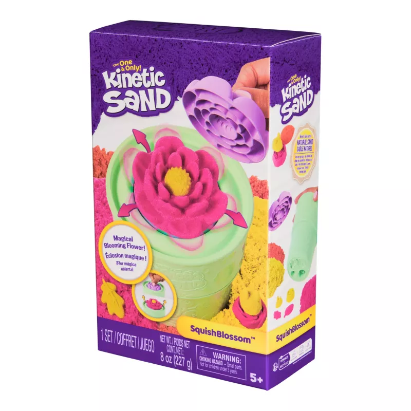 Kinetic Sand , SquishBlossom Blooming Flower, Easter Basket Stuffers, Includes 8oz Neon Yellow & Pink Moldable Play Sand, Pot & Molds, Sensory Toys for Kids