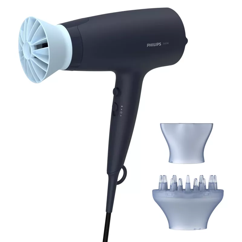Philips 3000 series 3000 BHD360/20 Hair Dryer, DC, Navy, Hanging ring, 1.8 m, 2100 W, 220-240 V