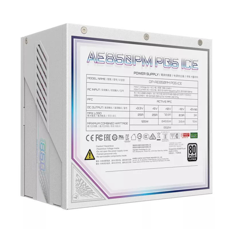 Power supply GIGABYTE AORUS ELITE P850W 850W ATX 80 PLUS Platinum fully-modular white 120mm fan