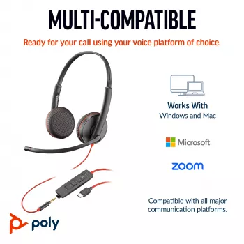 HP Poly Blackwire 3225 Stereo USB-C Headset +3.5mm Plug +USB-C/A Adapter (Bulk)