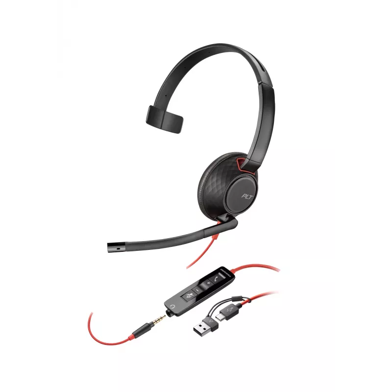 HP Poly Blackwire 5210 Monaural USB-C Headset +3.5mm Plug +USB-C/A Adapter