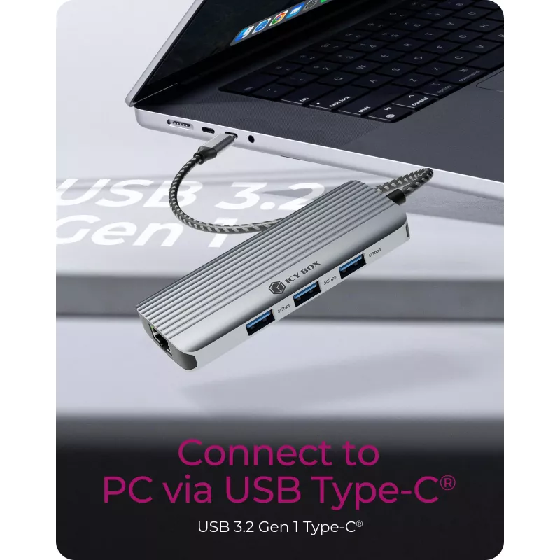 ICY BOX IB-DK4034a-CPD Wired USB 3.2 Gen 1 (3.1 Gen 1) Type-C Aluminium, Silver