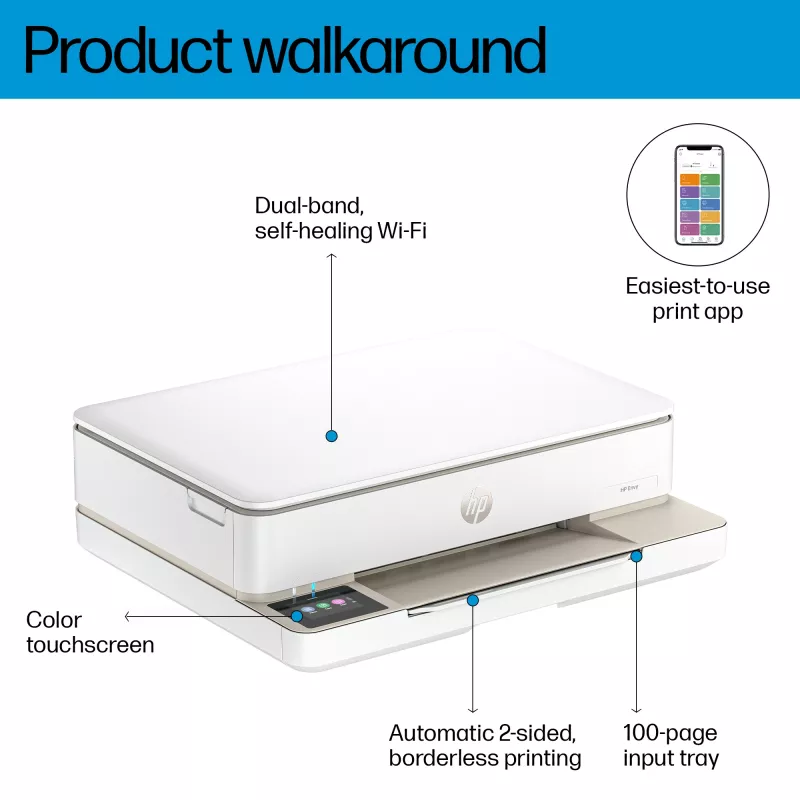 HP ENVY 6110e Wireless All-in-One Color Printer, Instant Ink; Photo printing