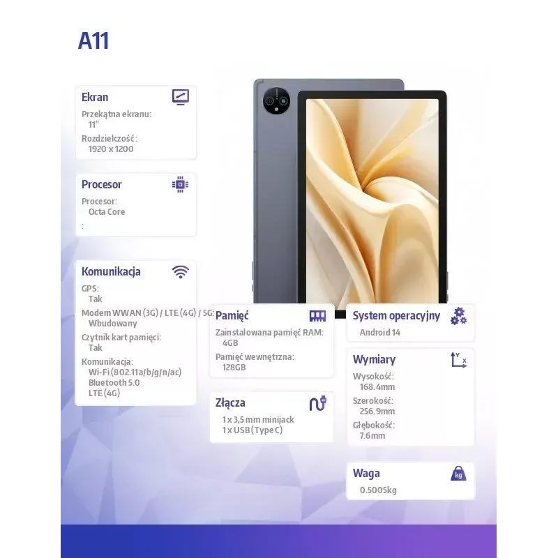 Tablet A11 4G 11 inches Quad-Core 4GB RAM 256GB Storage Android