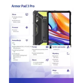 Tablet UleFone Armor Pad 3 Pro 10.36 inches, Octa-Core, 8GB RAM, 256GB Storage, Android
